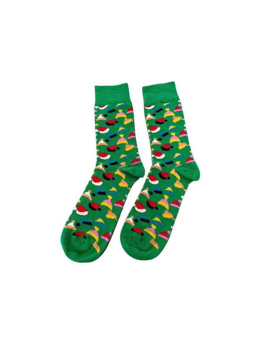 Men Christmas Socks L76 Ανδρικές Βαμβακερές Μακριές Χριστουγενιάτικες Κάλτσες με σχέδιο σε Πράσινο χρώμα ΝΕΟ