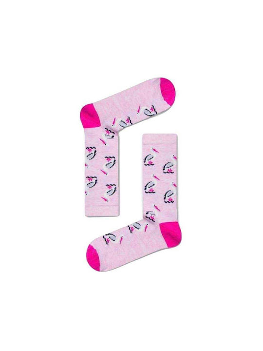 Women's Cotton Longline Socks with Pelican design in pink color