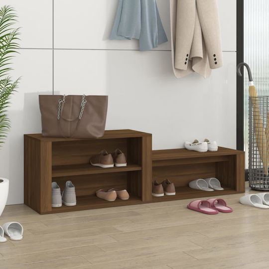 Wooden Shoe Organizer with 2 Shelves Yellow 150x35x45cm