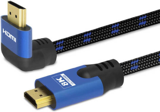 Savio HDMI 2.1 Ultra High Speed 48Gbps 4K 120Hz HDR VRR Angle (90°) / Braided Cable HDMI male - HDMI male 3m Μαύρο