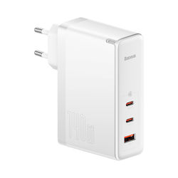 Baseus Ladegerät ohne Kabel GaN mit USB-A Anschluss und 2 USB-C Anschlüsse 140W Weißs (GaN5 Pro)