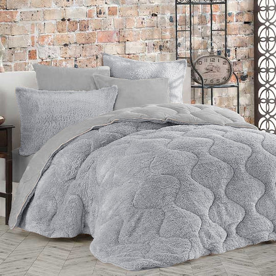 Saray Home Duvet Cover Set Double 200x240cm Softwell Grey 3pcs 300Gsm