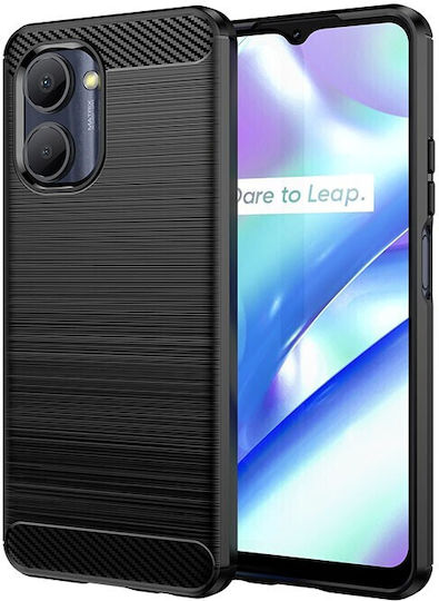 Carbon Fiber Umschlag Rückseite Silikon Schwarz (Realme C33)