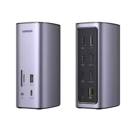 Ugreen USB-C Docking Station με HDMI/DisplayPort 4K PD Ethernet και συνδεση 3 Οθονών Ασημί (90325)