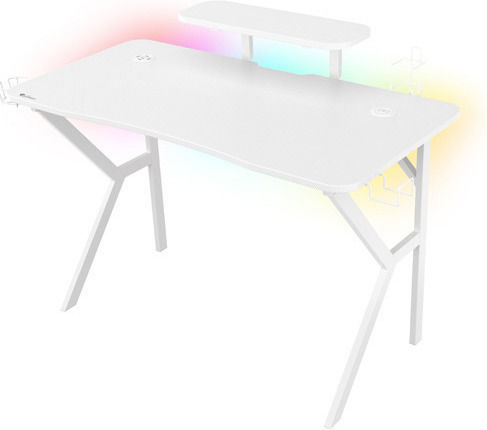 Birou De Jocuri Holm Din Lemn Alb Cu Picioare Metalice Cu LED Și Porturi USB 120x60x75cm