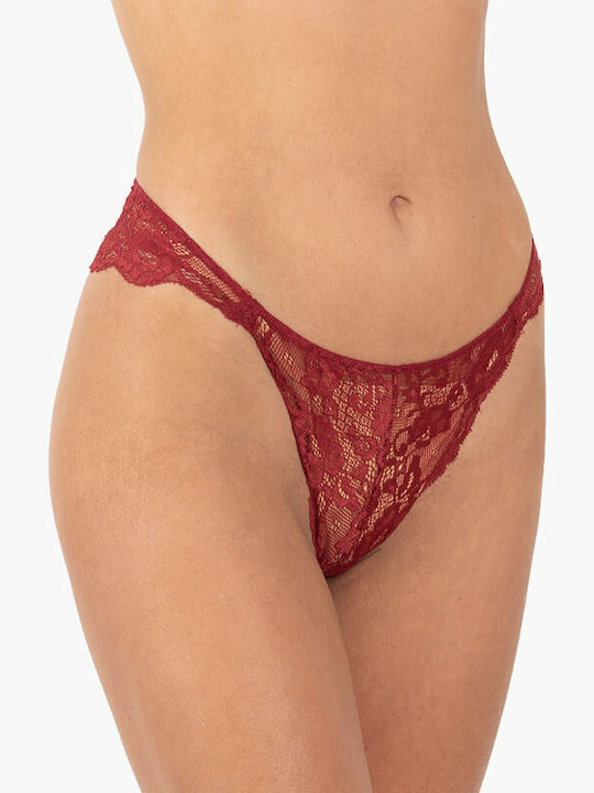 A.A UNDERWEAR Baumwolle Damen Brasilien mit Spitze Burgundisch