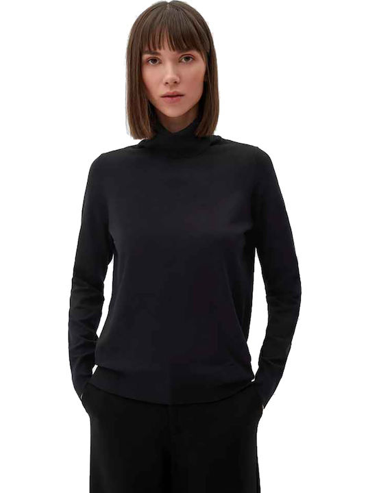 Bluza Damă Mânecă Lungă Pulover Cu Guler Înalt Negru