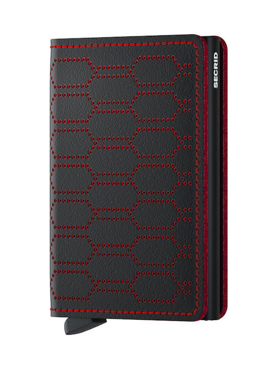 Secrid Slimwallet Saffiano Herren Brieftasche Karten mit RFID und Schiebemechanismus Black-Red