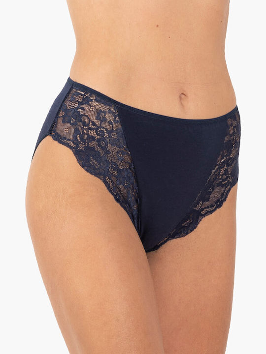 A.A UNDERWEAR Cotton High-waisted Women's Slip with Lace Navy Blue