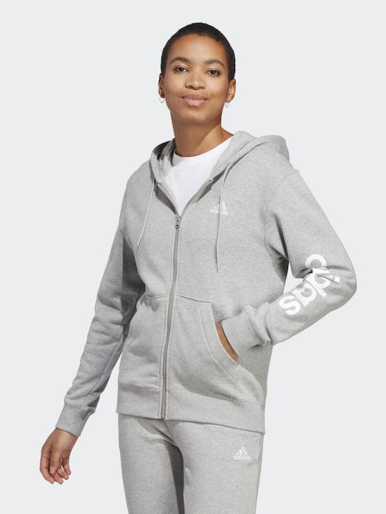 Adidas Essentials Linear Γυναικεία Ζακέτα Φούτερ με Κουκούλα Medium Grey Heather