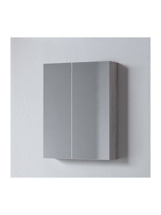 Martin Omega 55 Rectangular Bathroom Mirror made of MDF with Cabinet 55x65cm Grey Oak