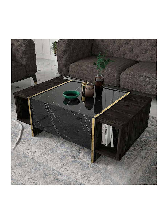 Rectangular Central Coffee Table Veyron Wooden Black Marble Effect L104xW60xH37.3cm GP042-0066 1