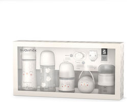 Suavinex Set aus Plastikflaschen Welcome Baby Set Gegen Koliken mit Silikonsauger für 0+, 0+ m, Monate Bonhomia Grey 360ml 7Stück