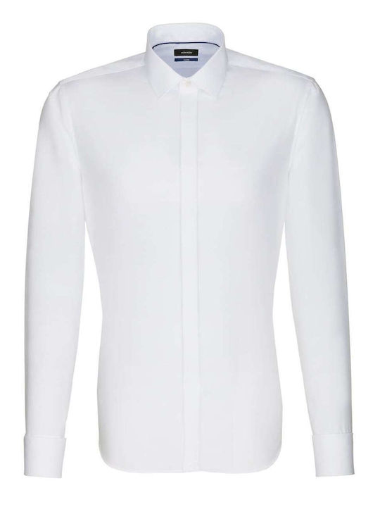 SEIDENSTICKER MEN'S LONG-SLEEVED NON-IRON POPLIN SHIRT WITH DOUBLE CUFFS AND COLLAR BUSINESS KENT PARTY WHITE SHAPED FIT