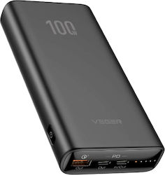 Veger T100 Power Bank 20000mAh 100W mit USB-A Anschluss und 2 USB-C Anschlüssen Stromlieferung Schwarz
