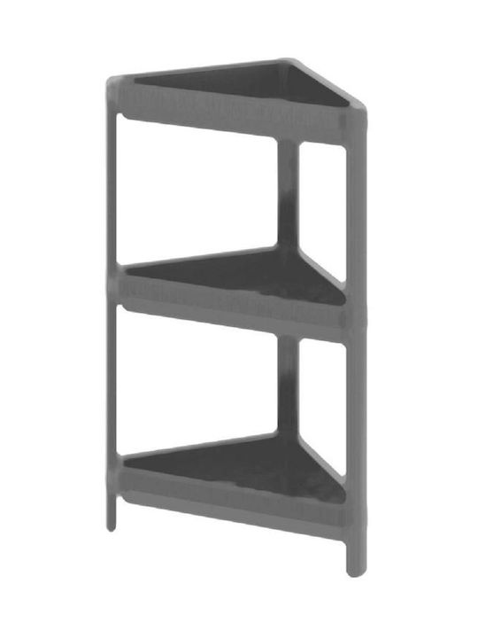 BRNS.10042-3-4 Corner Floor Bathroom Shelf Plastic with 3 Shelves 43x33x33cm Gray