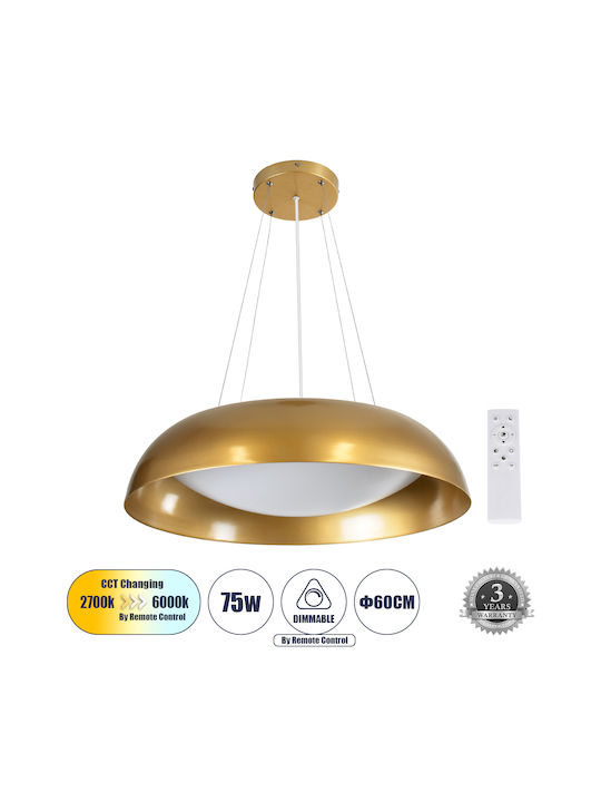GloboStar Anatolia Μοντέρνο Κρεμαστό Φωτιστικό με Ενσωματωμένο LED σε Χρυσό Χρώμα