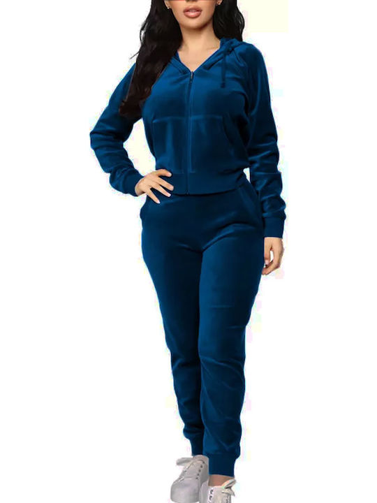 Σετ Φόρμας Βελουτέ Navy Μπλε