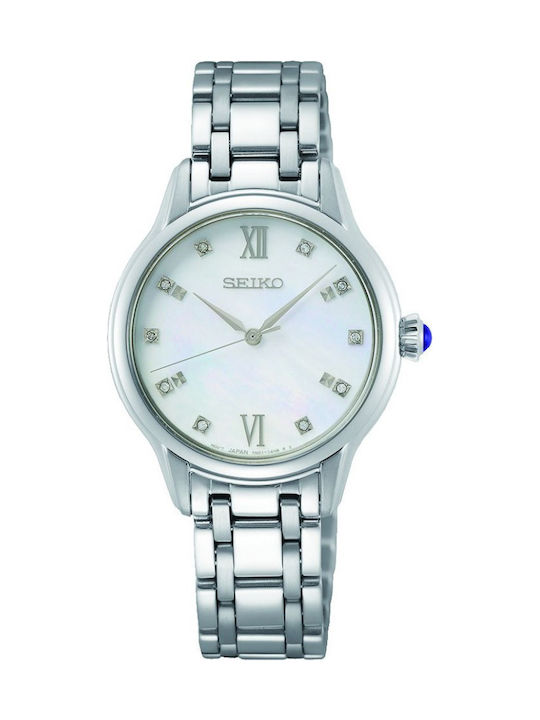 Seiko Γυναικείο Ρολόι 29mm Μπαταρίας με Ασημί Μεταλλικό Μπρασελέ