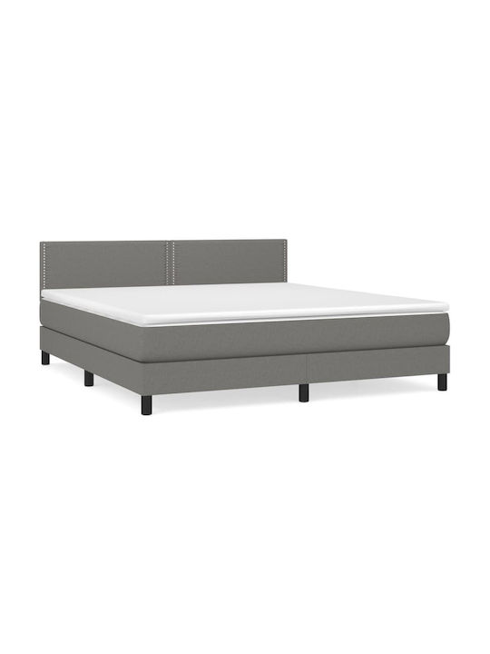 Κρεβάτι Υπέρδιπλο Επενδυμένο με Ύφασμα Σκούρο Γκρι με Τάβλες για Στρώμα 160x200cm