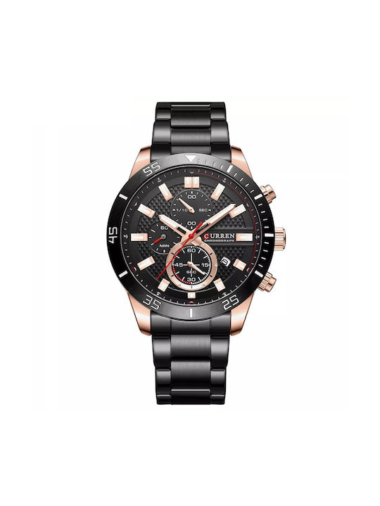 Curren Watch Chronograph Battery with Black Leather Strap