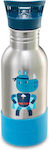 Lilliputiens Super Marius Lilliputiens Kinder Trinkflasche Thermos Silikon mit Strohhalm Silber 600ml