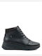 Leder Damen Stiefeletten mit Plattform Schwarz