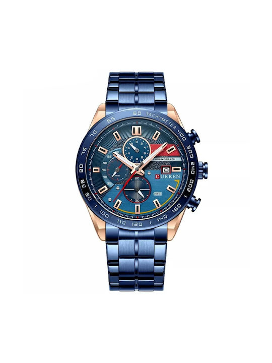 Curren Watch Chronograph Battery with Blue Metal Bracelet