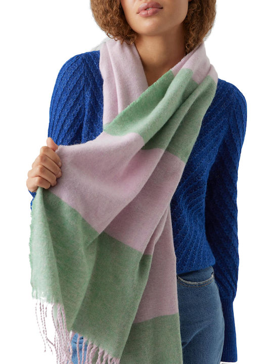 Женски шал от вълна Green / Lilac