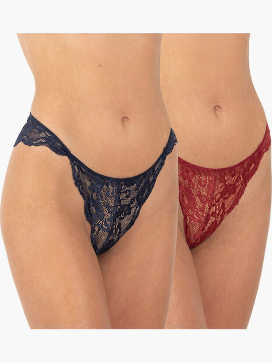 Дамско Бразилско 2Pack с дантела Blue / Red