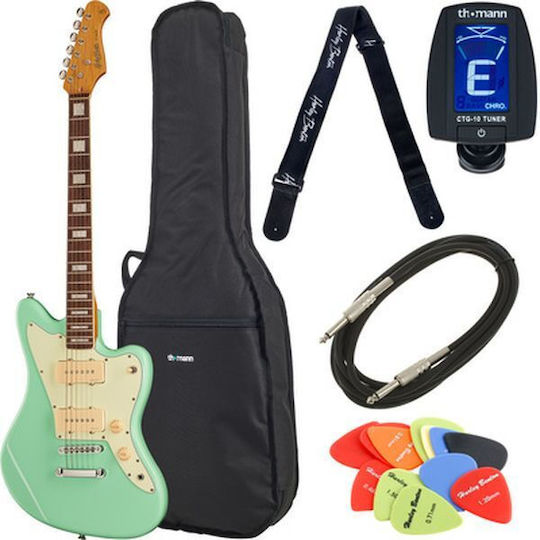 Harley Benton JA-60CC Set Elektrische Gitarre mit HHS Tonabnehmerkonfiguration Seafoam Green