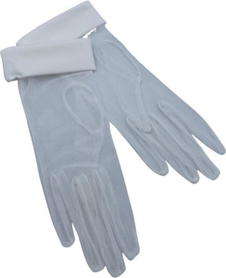 ITALIAN WEDDING GLOVES WHITE TULLE WITH SATIN FINISH GUANTO ARTIGIANALE 23 CM