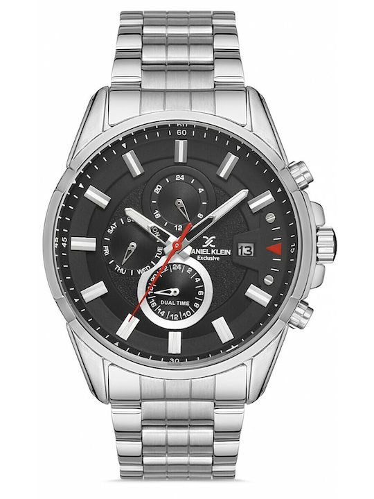 Daniel Klein Ανδρικό Ρολόι 43mm Χρονογράφος Μπαταρίας με Ασημί Μεταλλικό Μπρασελέ