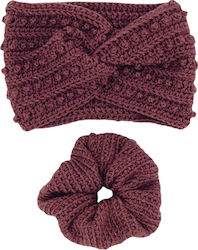 Σετ Κορδέλα μαλλιών πλέκτη headband λαστιχάκι scrunchies καφέ (δώρα για γυναίκες)
