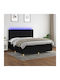 Bed Queen Upholstered with Fabric Black with Slats & Mattress 160x200cm