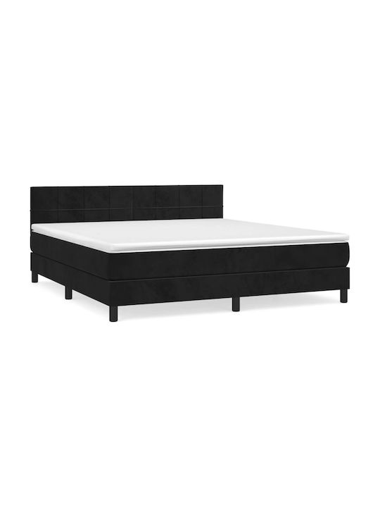Κρεβάτι King Size Επενδυμένο με Ύφασμα Μαύρο με Στρώμα & Τάβλες για Στρώμα 180x200cm