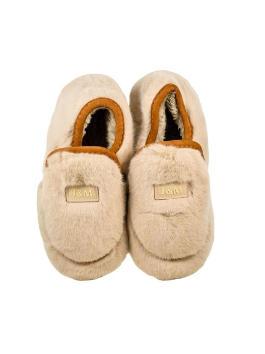 Jomix MD7305 Closed-Back Women's Slippers with Fur In Beige Colour
