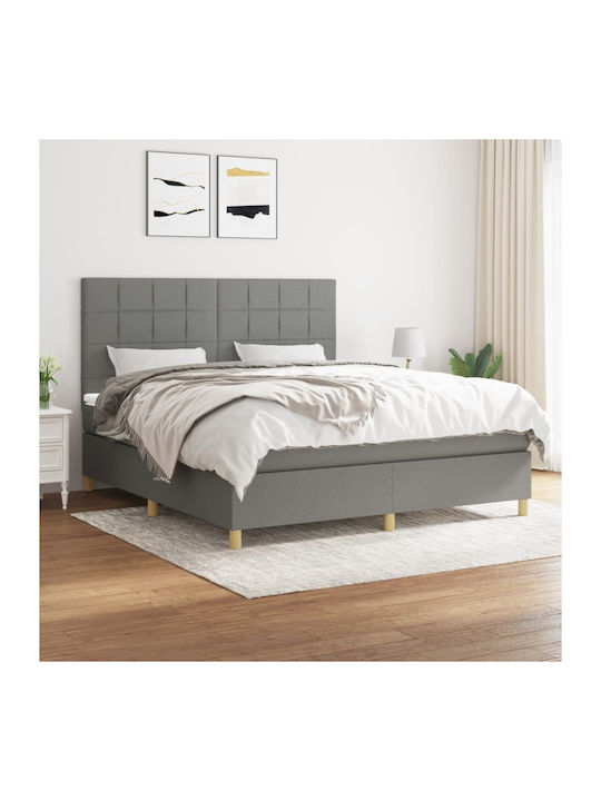 Bed Queen Upholstered with Fabric Dark Gray with Slats & Mattress 160x200cm