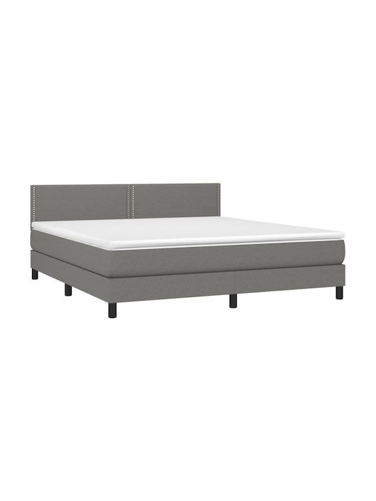 Super Double Bed Padded with Fabric with Slats Σκούρο Γκρι 160x200cm