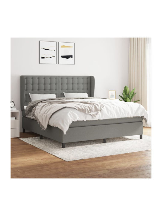 Bed Queen Upholstered with Fabric Dark Gray wit...