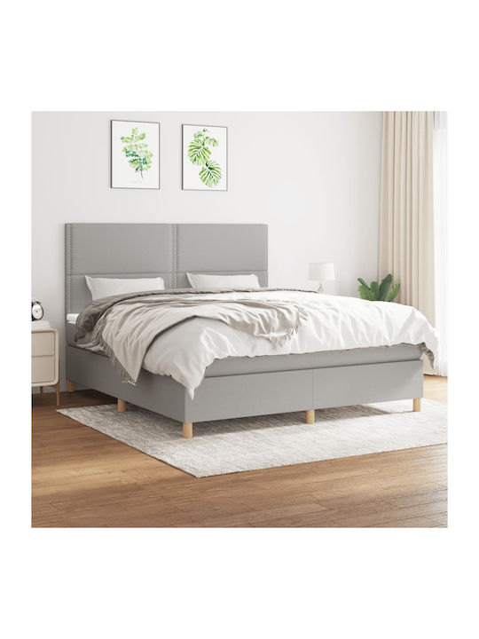 Κρεβάτι Υπέρδιπλο Επενδυμένο με Ύφασμα Ανοιχτό Γκρι με Στρώμα & Τάβλες 160x200cm