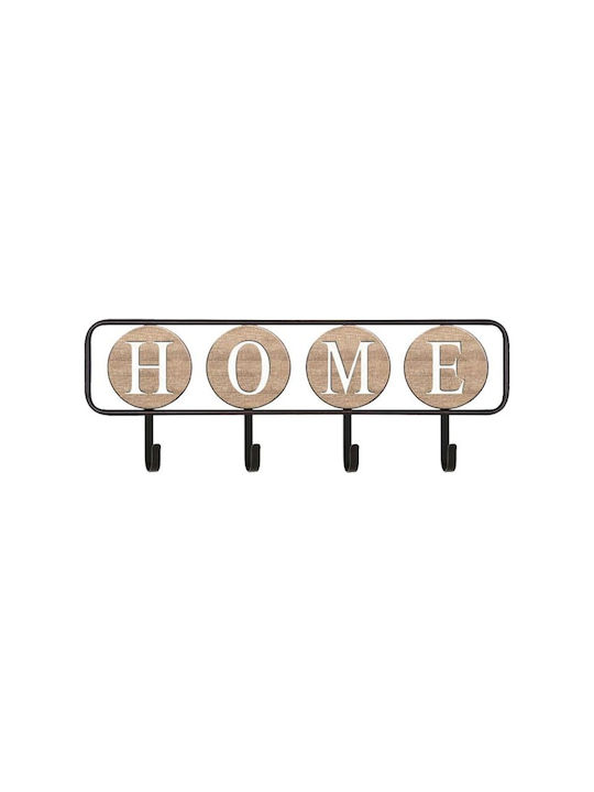 Fylliana Κρεμάστρα Τοίχου Home Ξύλινη 4 Θέσεων Μαύρη 45.7x16.5x6cm