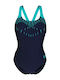 Arena Wide Strap Racerback Activewear Swimsuit Trick Pro Navy Blue