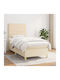 Bed Single Upholstered with Fabric Blue with Slats & Mattress 90x200cm