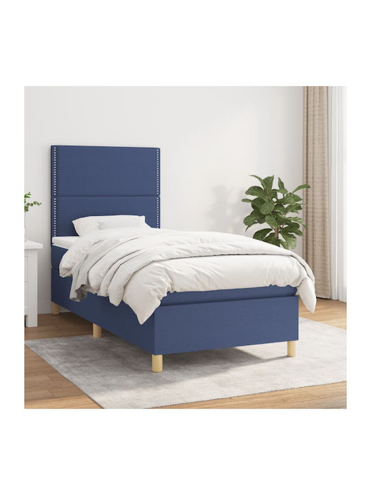 Single Bed Upholstered with Fabric Blue with Sl...