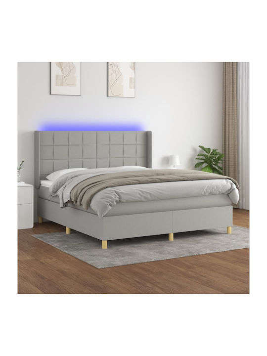 Κρεβάτι King Size Επενδυμένο με Ύφασμα Ανοιχτό Γκρι με Στρώμα & Τάβλες για Στρώμα 180x200cm