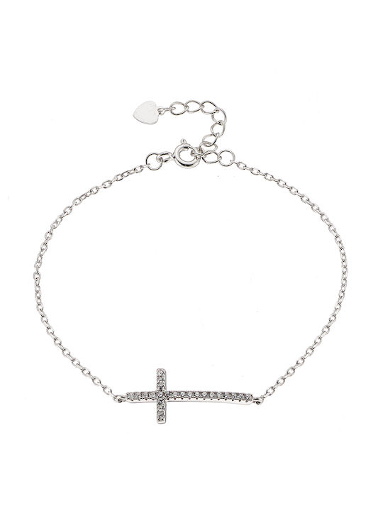 Oxzen Bracelet Chain with Cross design made of Silver with Zircon