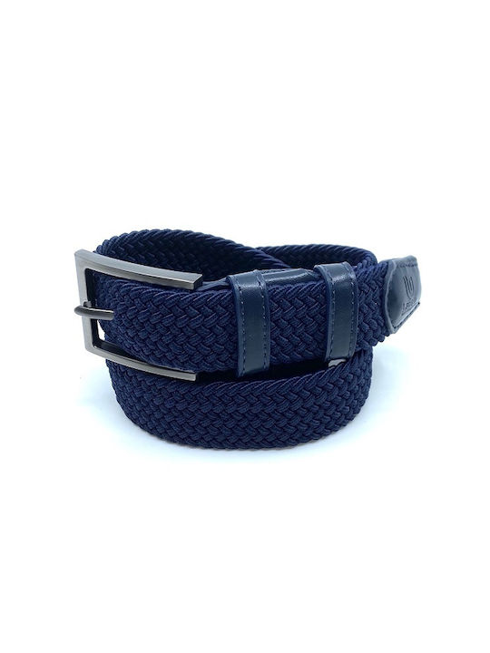 Legend Accessories Men's Knitted Leather Elastic Belt Navy Blue