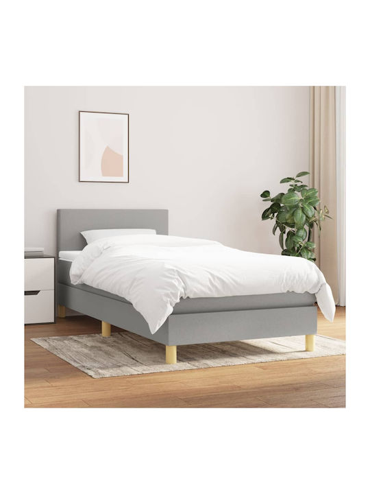 Κρεβάτι Μονό Επενδυμένο με Ύφασμα Ανοιχτό Γκρι με Στρώμα & Τάβλες για Στρώμα 80x200cm