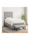 Κρεβάτι Μονό Επενδυμένο με Ύφασμα Ανοιχτό Γκρι με Στρώμα & Τάβλες 80x200cm